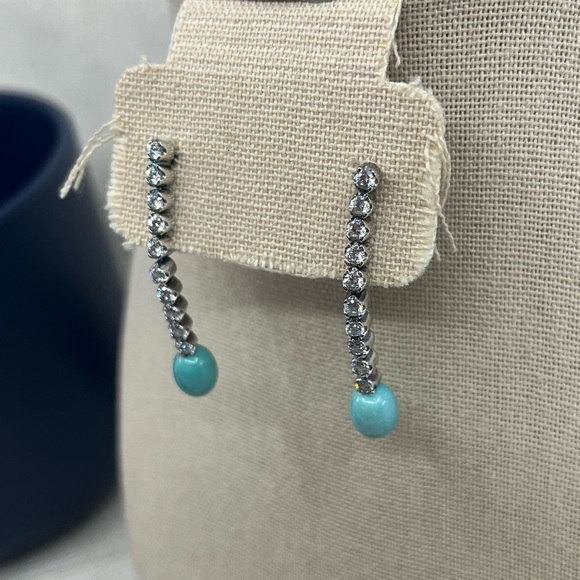 Vintage Diamonique & Turquoise Dangle Earrings 925 Sterling Silver - Picture 6 of 16